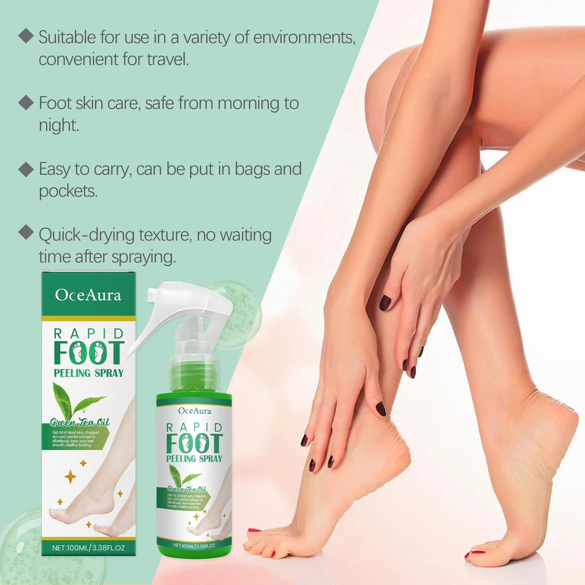 OceAura Foot Exfoliating Spray 100ml – Callus Softener Foot Exfoliating Spray Qst