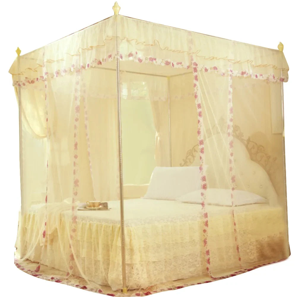 Luxury Lace Mosquito Net – 3-Side Opening Soft Mesh Canopy Bed Canopy Net Qme