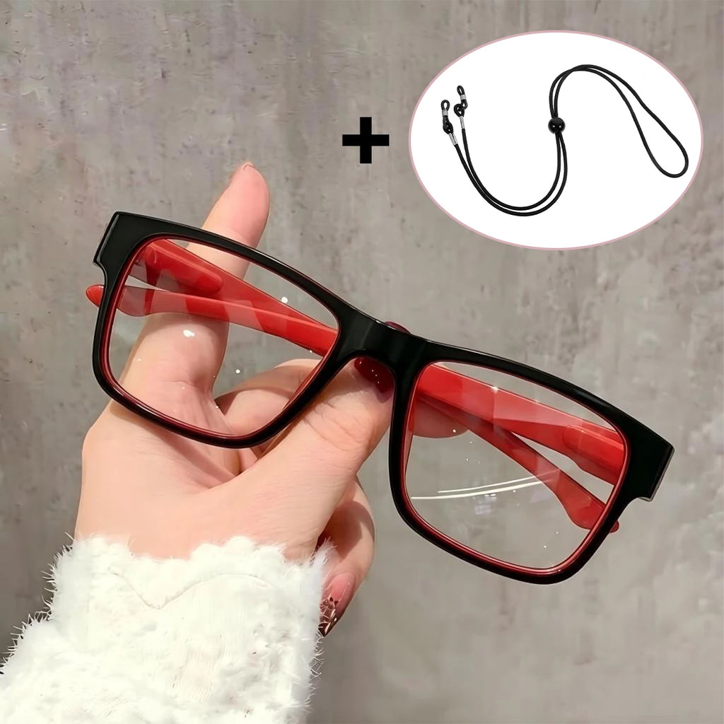 VOPHA Women's Square Reading Glasses & Strap – Blue Light Blocking Reading Glasses Qst 200 Red