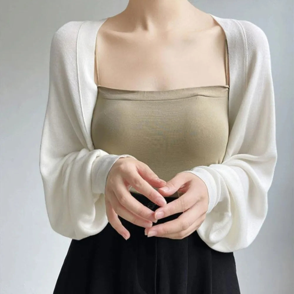 French Summer Ice Silk Thin Knit Shawl & Casual Wrap Knit Shawl Wrap Qme White