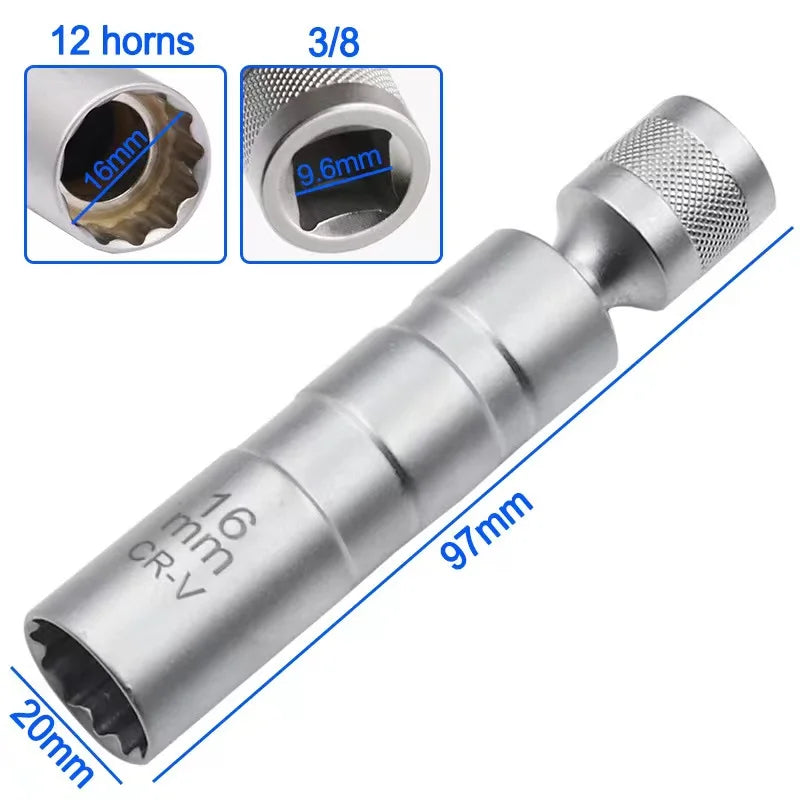 Magnetic Spark Plug Socket Adapter 14mm 16mm Flexible Universal Joint Spark Plug Socket Qme 16mm