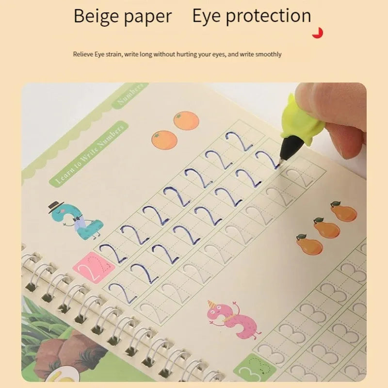 Kids Magic Copy Books Set – Wipe-Clean Writing Practice & Pen Kids Writing Practice Set Qme
