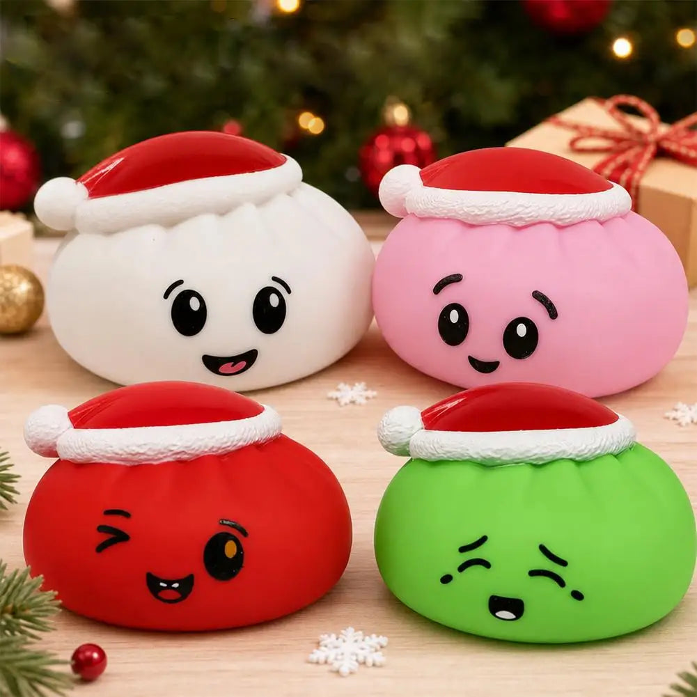 Christmas Hat Bun Squishy Squeeze Toy – Funny Sound PVC Novelty Squeeze Toy Qme
