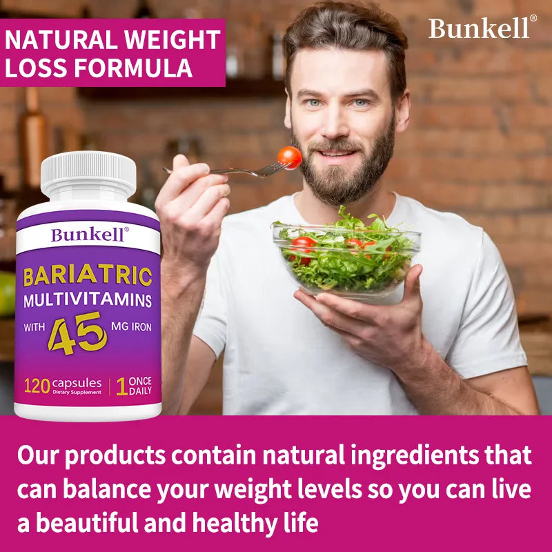 Bunkell Multivitamin Capsules 45mg Iron – 120ct Daily Supplement Multivitamin Supplement Qst