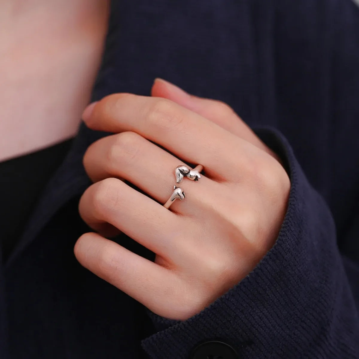 Dachshund Silver Adjustable Open Ring | Dog Lover Jewelry Adjustable Animal Ring Qme