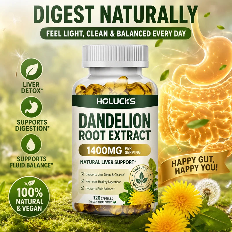 HOLUCKS Dandelion Root Extract Capsules – Liver & Digestive Support Herbal Supplement Qst