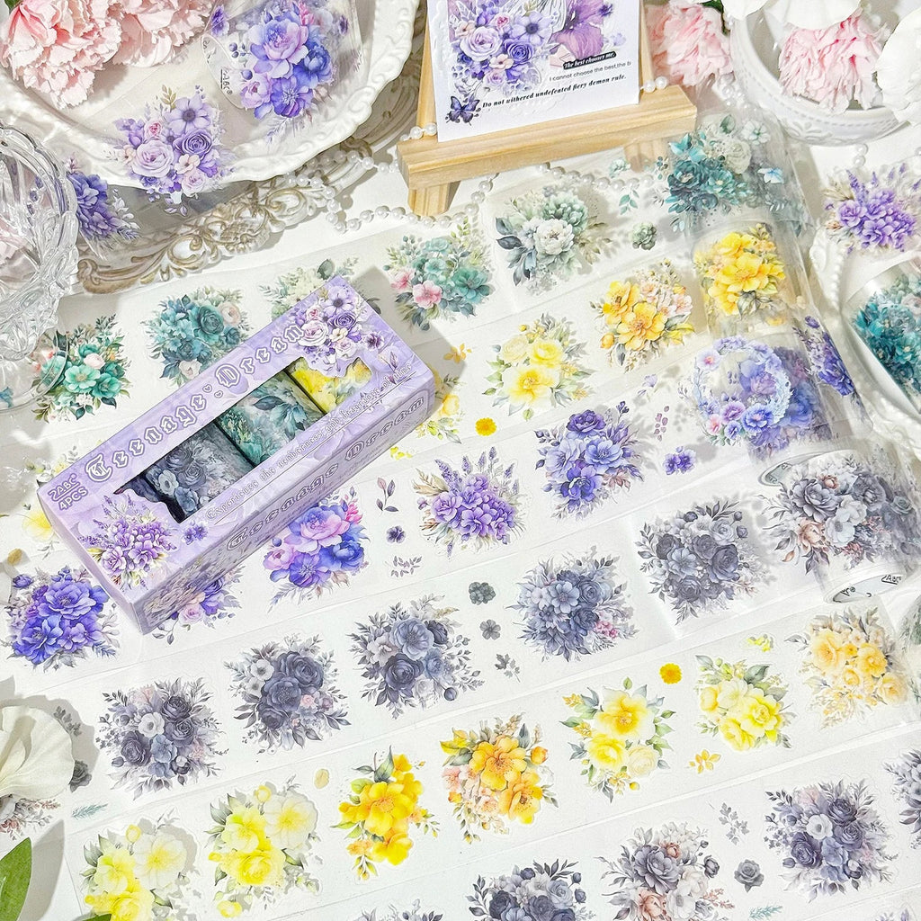 4-Roll Laser Flower Japanese PET Decorative Masking Tape Set Decorative Craft Tape Qme