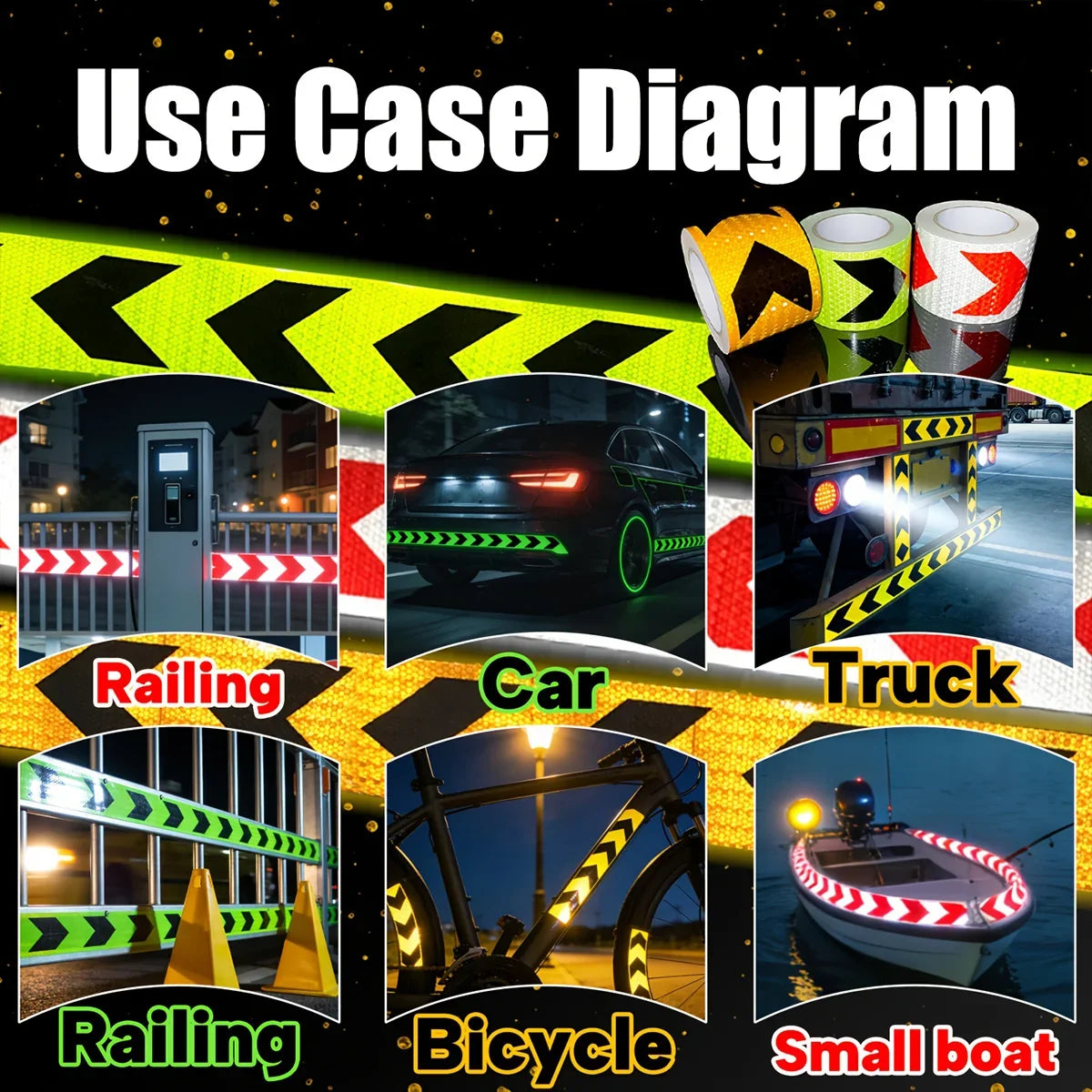 Waterproof Arrow Reflective Warning Tape Stickers | 5 Colors Reflective Safety Tape Qme