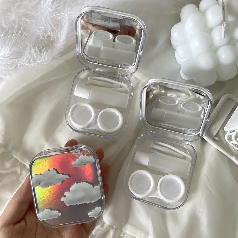 Laser Contact Lens Case Travel Set with Mirror | Portable Box Contact Lens Case Qst