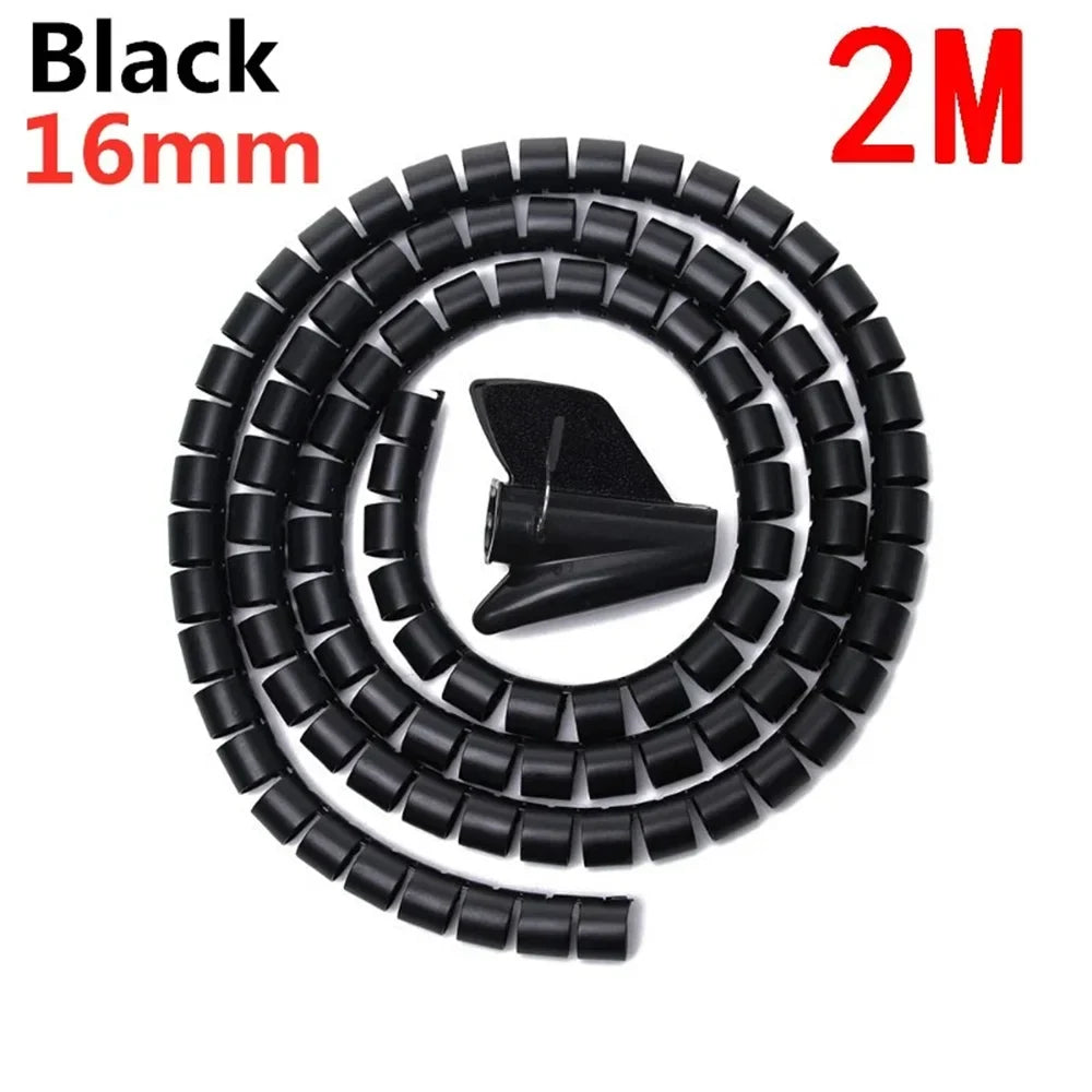 Spiral Cable Wire Wrap – Flexible PVC Cord Management Sleeve Cable Management Wrap Qme 16mm black