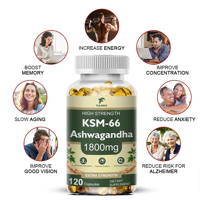 KSM-66 Ashwagandha 2100mg Capsules – Energy, Focus & Performance Herbal Supplement Qst