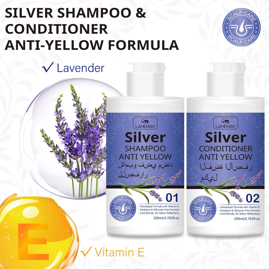 Silver Anti-Yellow Shampoo & Conditioner Set | Cool Blonde Tones Toning Hair Care Set Qst