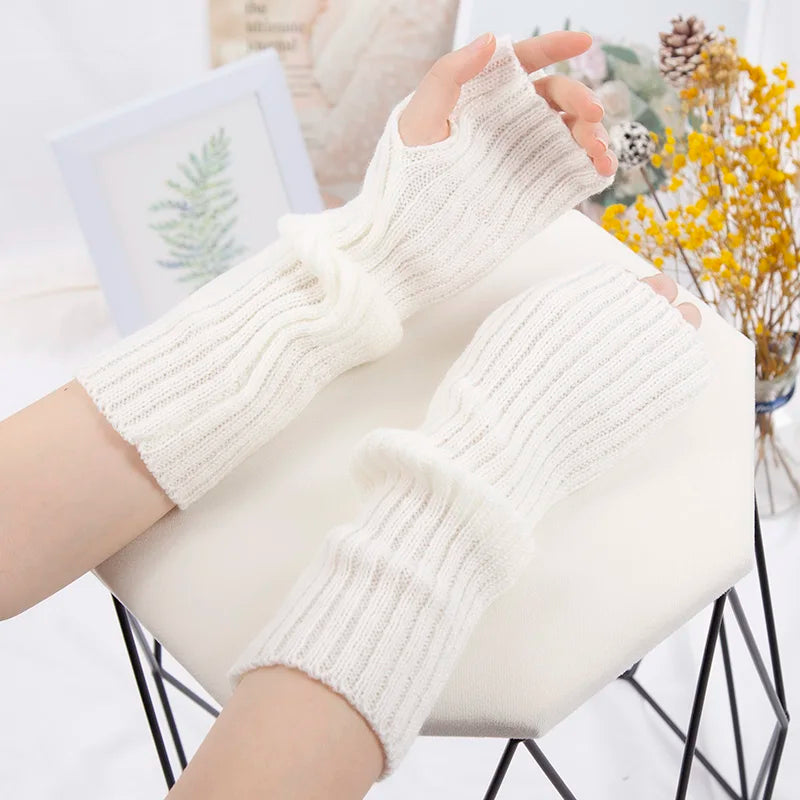 Women's Long Fingerless Gloves Kawaii Knit Arm Warmers Fingerless Arm Warmers Qme