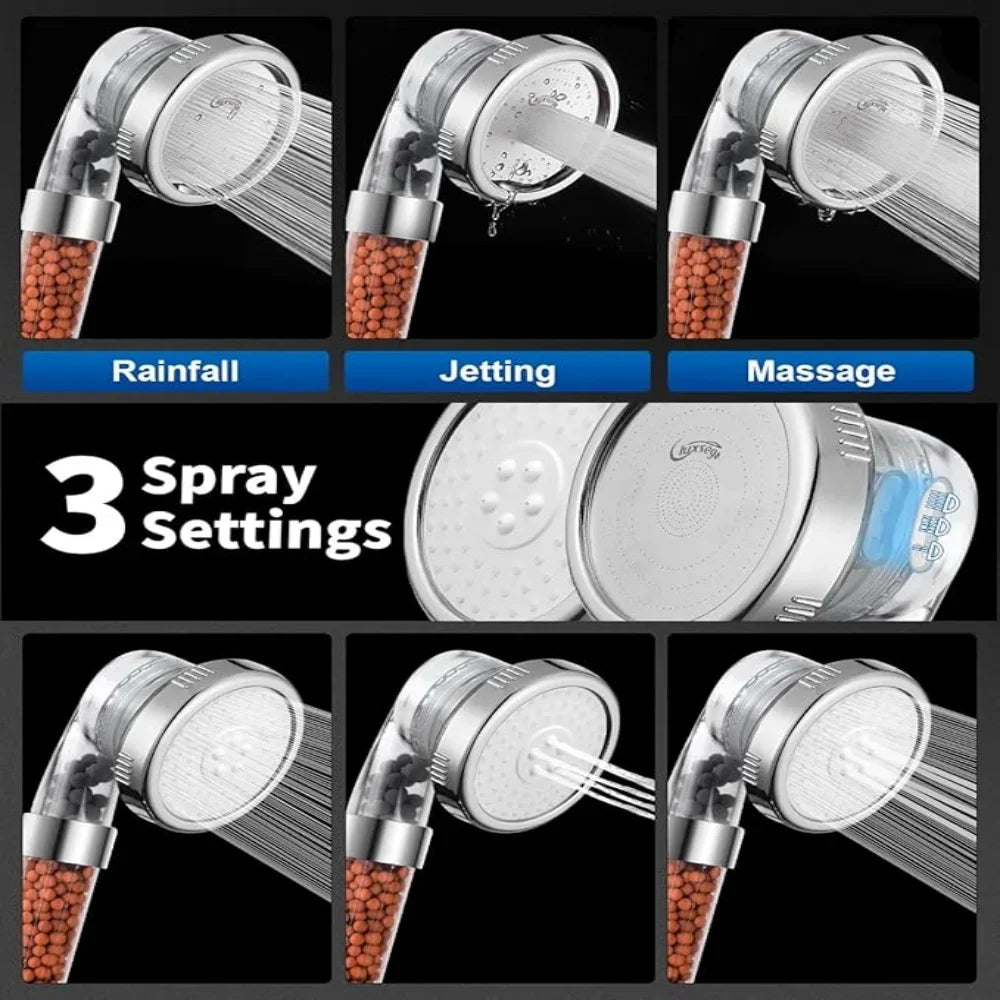 3-Speed Negative Ion Filtered Shower Head | Water Purifier Filtered Shower Head Qme