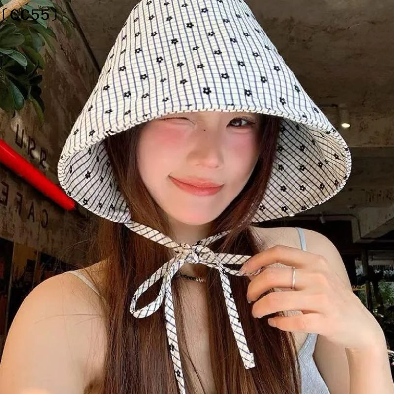 Women's Large Brim Foldable Bucket Hat with Chin String Bucket Hat Qst