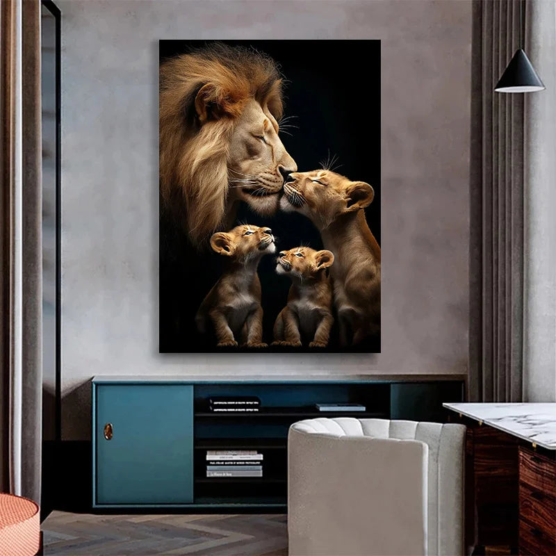 Lion Family Wildlife Canvas Wall Art – Unframed Poster Print Canvas Wall Art Qst