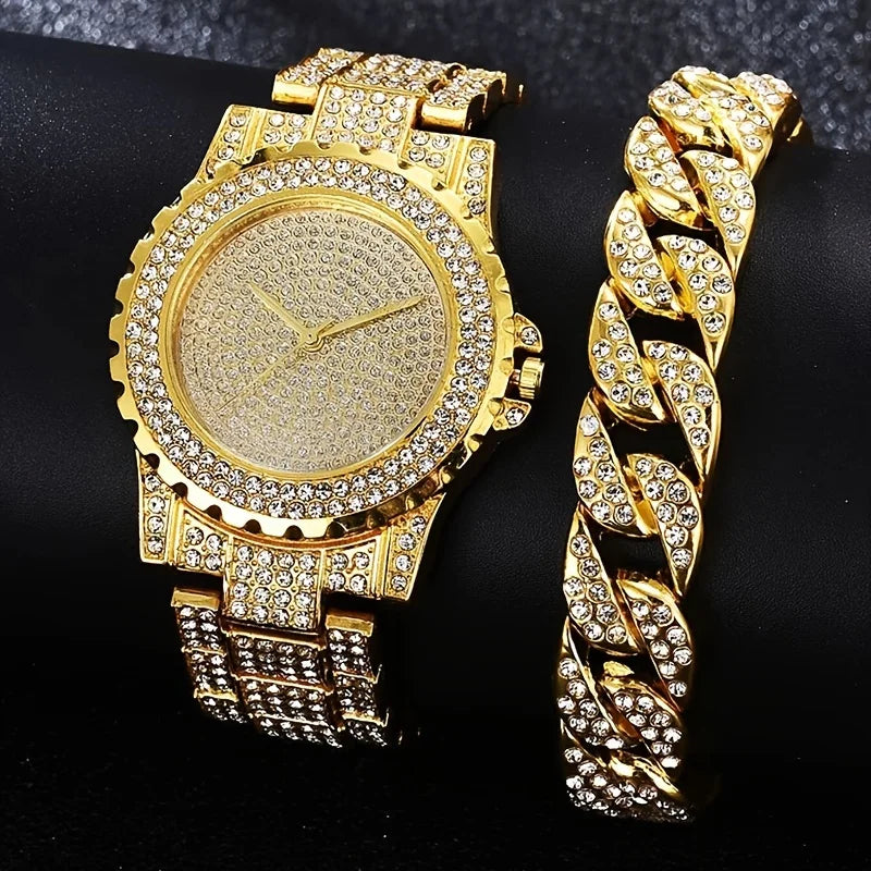 Women's Alloy Fashion Watch – Elegant Jewelry Style Fashion Watch Qme Golden Set