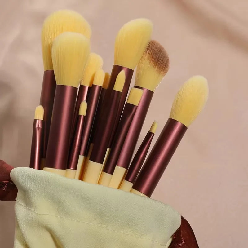 13-Piece Soft Fluffy Makeup Brush Set – Foundation & Eye Shadow Makeup Brush Set Qst Yellow