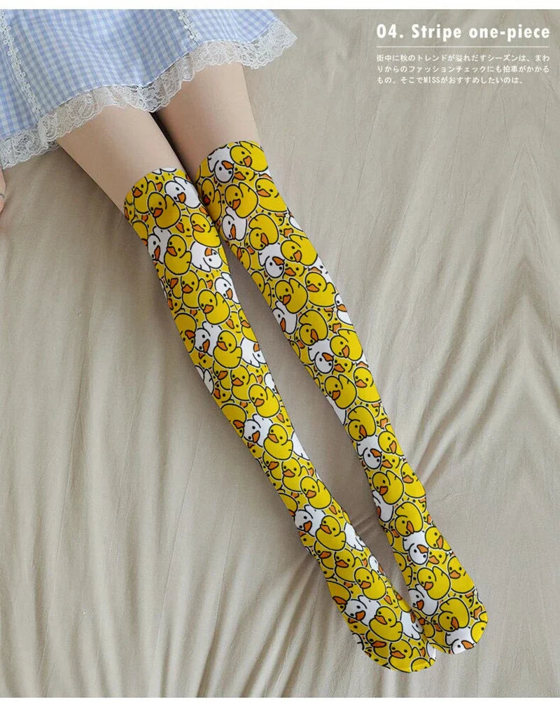 Cartoon Duck Women's Stockings – 3D Print Kawaii Harajuku Novelty Print Stockings Qme