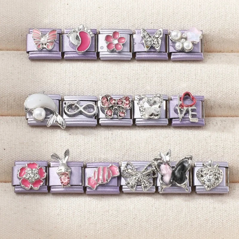 Zircon Bow Butterfly Rabbit Italian Charm Links DIY Bracelet Italian Charm Links Qme