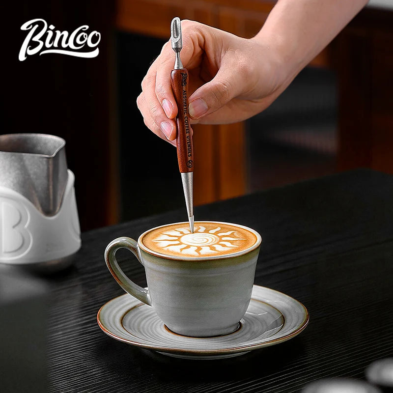 Bincoo Wooden Handle Latte Art Pen – Dual Head Decorating Needle Latte Art Pen Qst