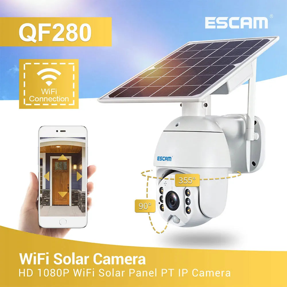 ESCAM QF280 1080p Solar WiFi Outdoor Security Camera Solar Security Camera Qme