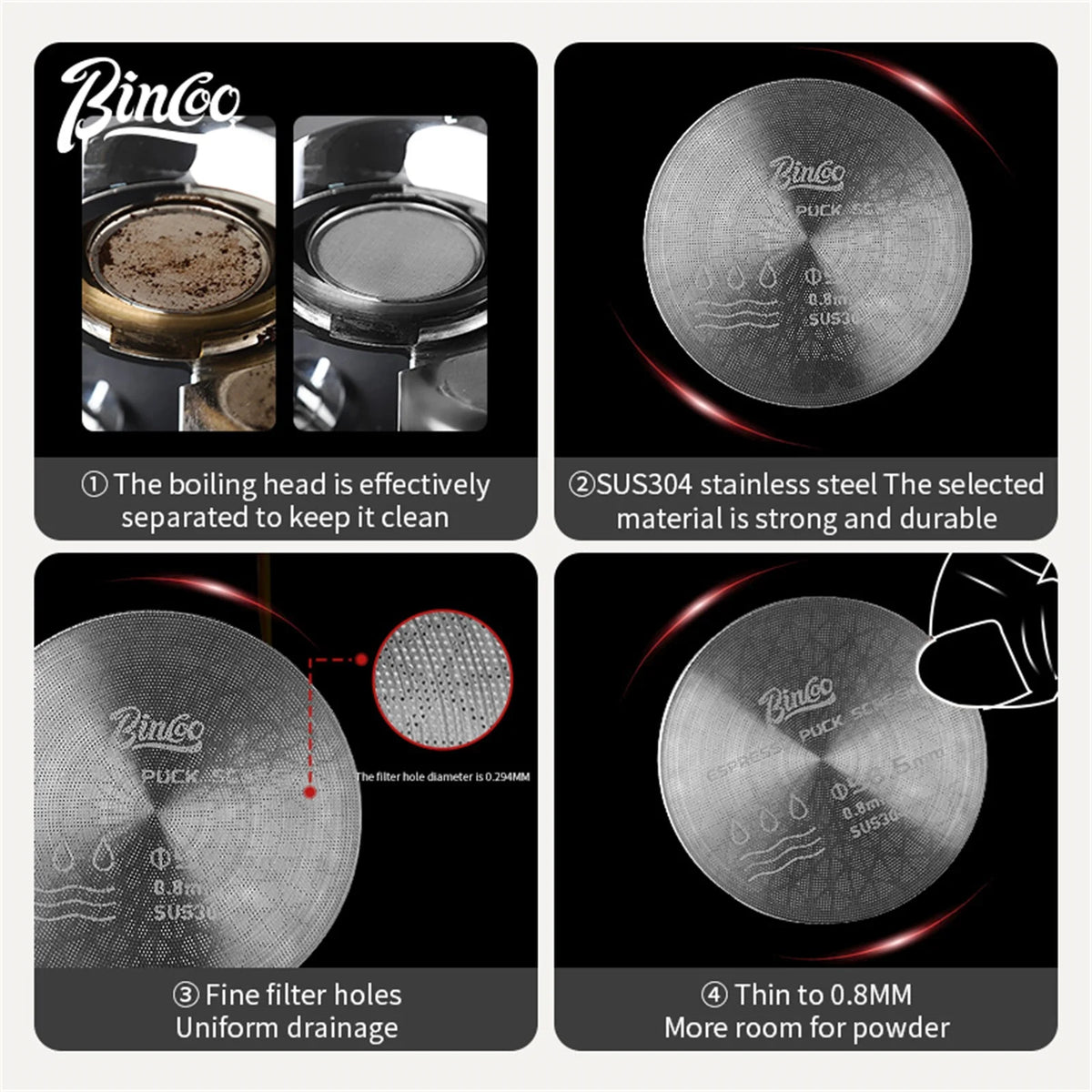 Bincoo Espresso Water Distribution Screen 51mm/58.5mm Stainless Espresso Puck Screen Qst
