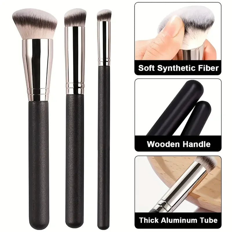 3-Piece Foundation Brush Set – Liquid & Kabuki Makeup Brushes Makeup Brush Set Qme 3 PCS