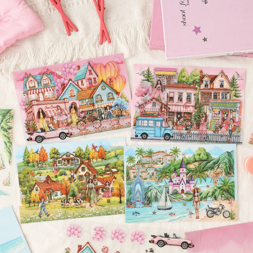 Seaside Castle Miniature Stickers – DIY Scrapbook & Journal Decor Decorative Stickers Qme