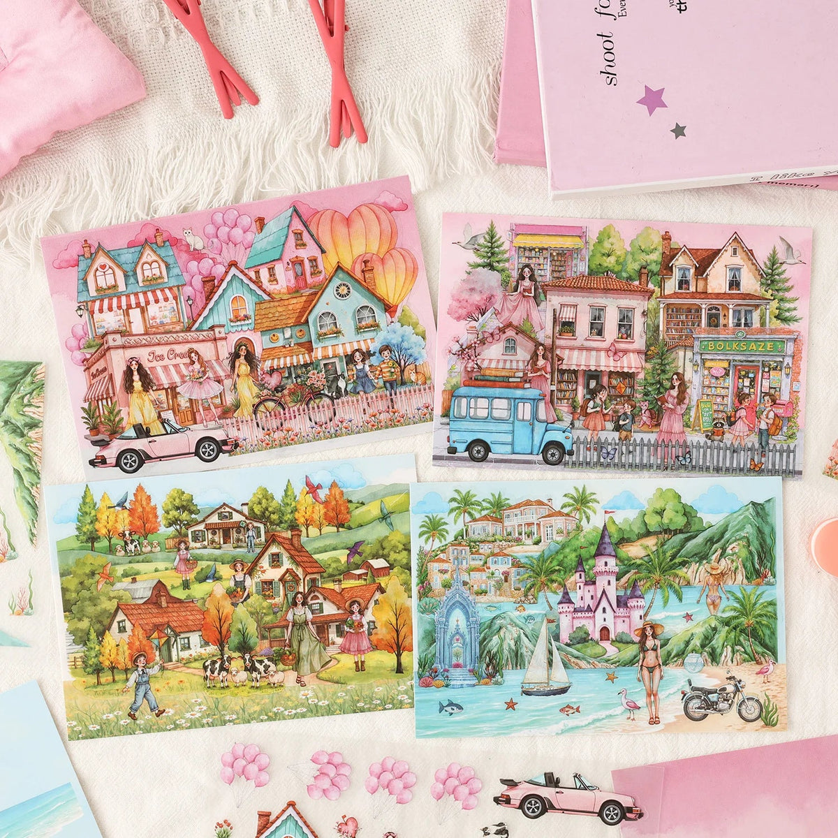 Seaside Castle Miniature Stickers – DIY Scrapbook & Journal Decor Decorative Stickers Qme