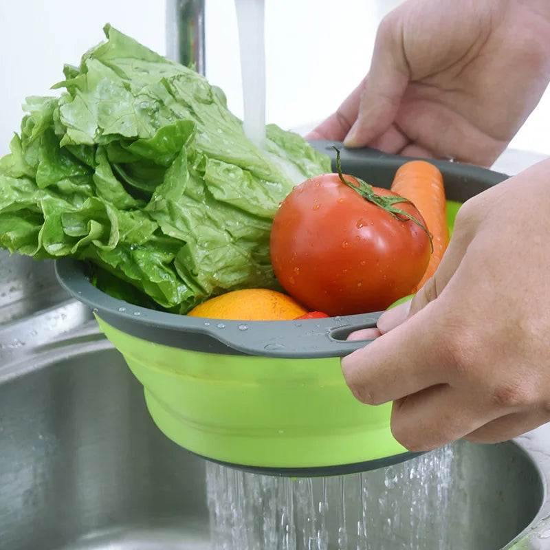 Foldable Silicone Fruit & Vegetable Washing Basket Colander Silicone Colander Qme