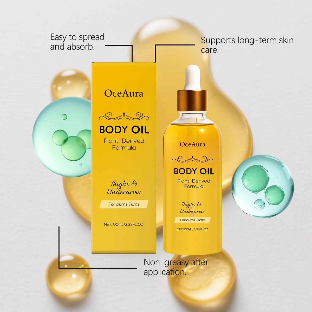 OceAura 100ml Natural Body Oil – Moisturizing & Softening Body Massage Oil Qst