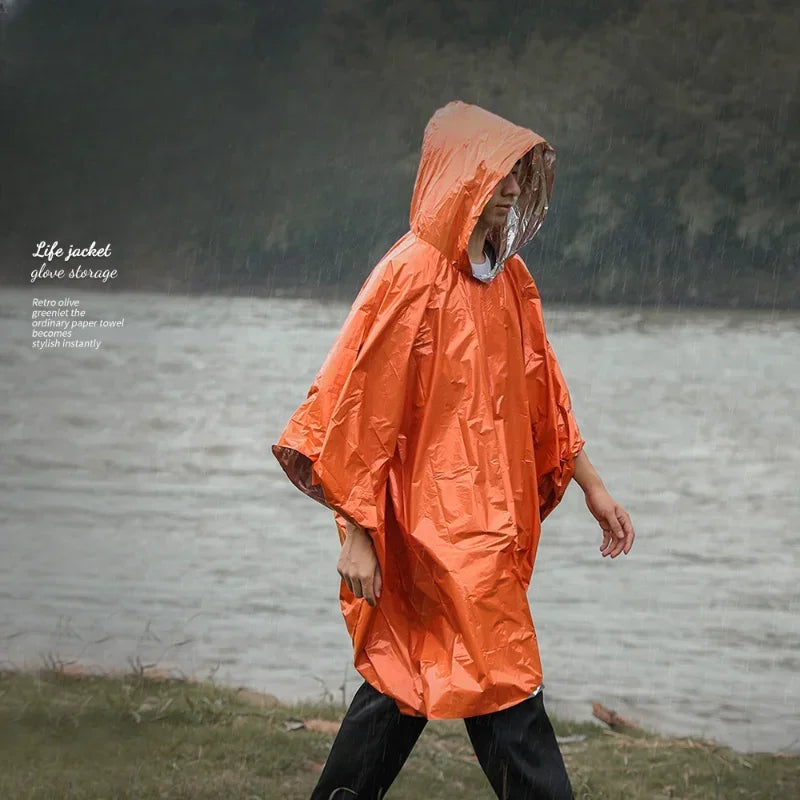 Emergency Poncho Waterproof Mylar Survival Blanket Raincoat Emergency Survival Poncho Qme