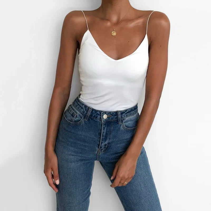 Women's Solid Cami Tank Top – Sleeveless V-Neck Camisole Women's Cami Tank Top Qme