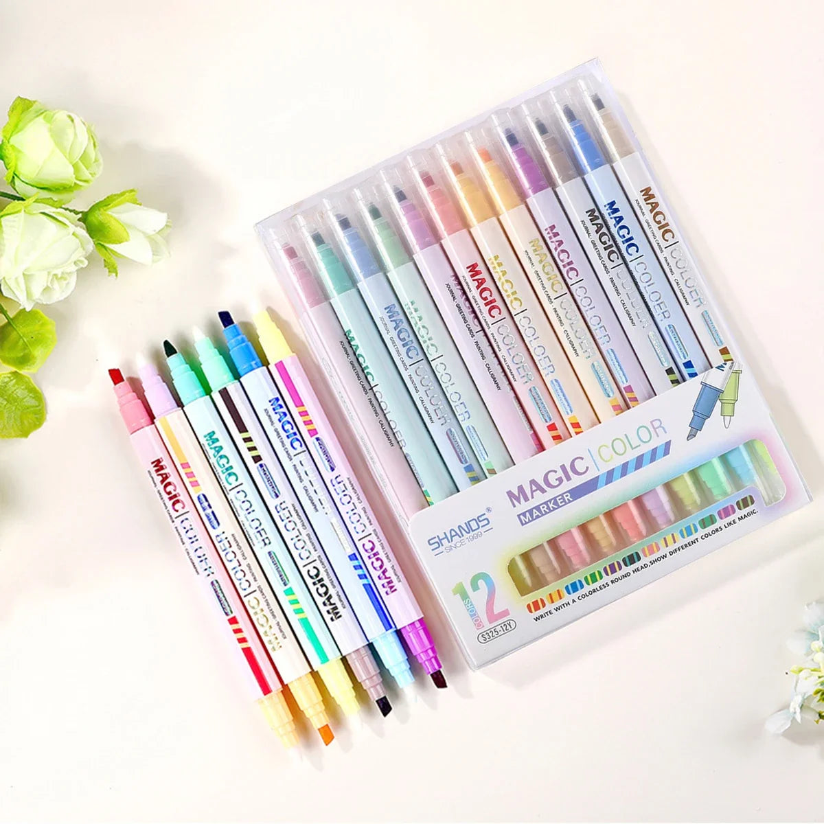 Double Tip Pastel Highlighter Markers | Fine & Broad – Qme Pastel Highlighter Markers Qme 12 colors