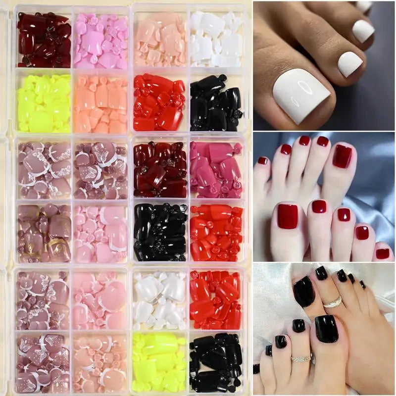 96 Pcs Short Square False Toenails Full Cover Acrylic Tips False Toenail Tips Qme