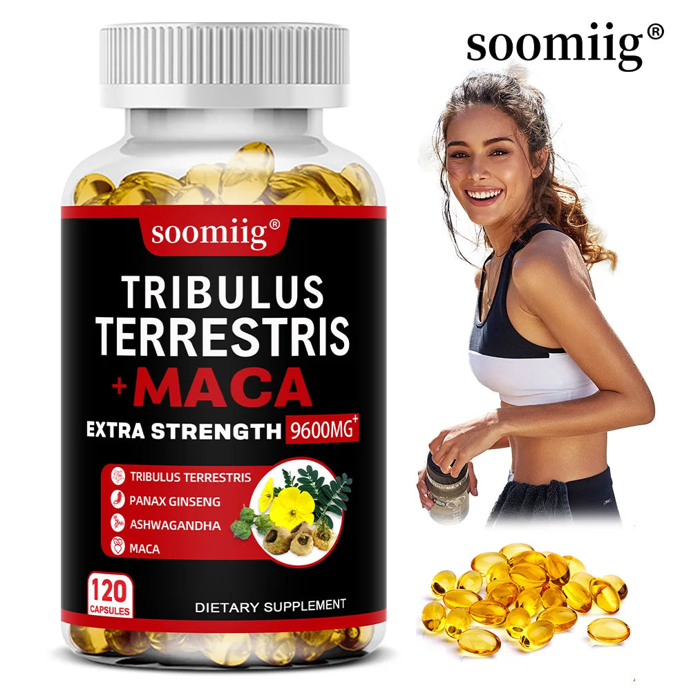 Tribulus Terrestris Capsules with Ashwagandha, Ginseng & Maca Herbal Supplement Qst