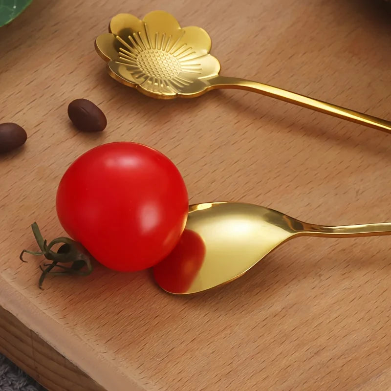 Set of 6 Floral Stainless Steel Teaspoons – Coffee & Dessert Decorative Teaspoon Set Qme