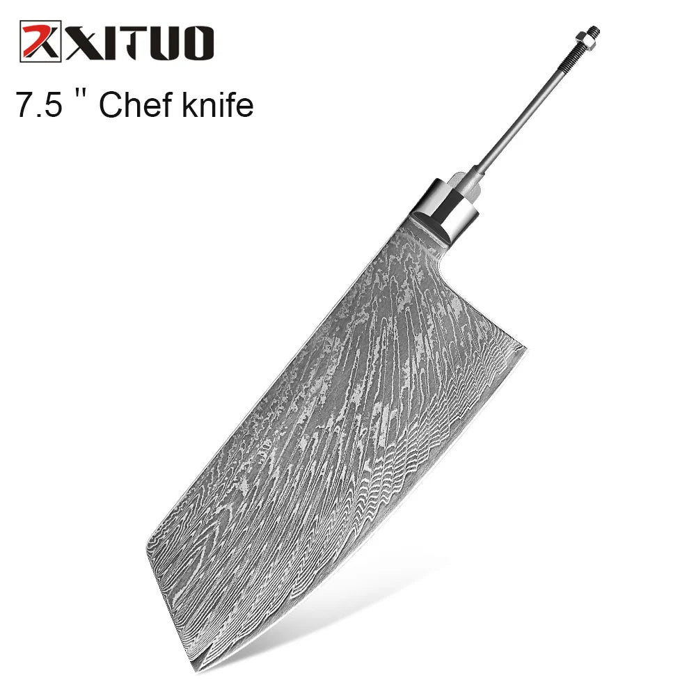 XITUO 67-Layer Damascus Steel Blank Blade Kitchen Knife Set 1-7 PCS Damascus Knife Blank Qst Cleaver Knife