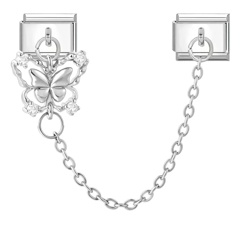 Zircon Heart Butterfly Tassel Italian Charm Links | 12 Colors Italian Charm Links Qme S 12