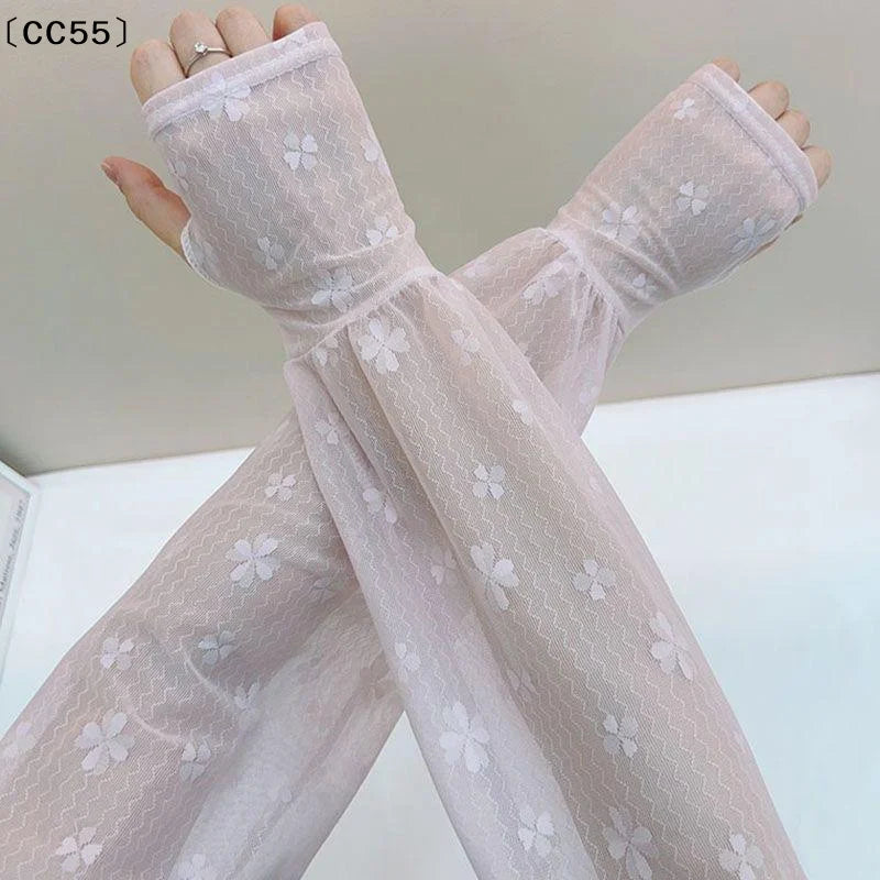 UPF 50+ Fingerless Sun Sleeves – Lace Mesh Arm Gloves for Women Sun Arm Sleeves Qst