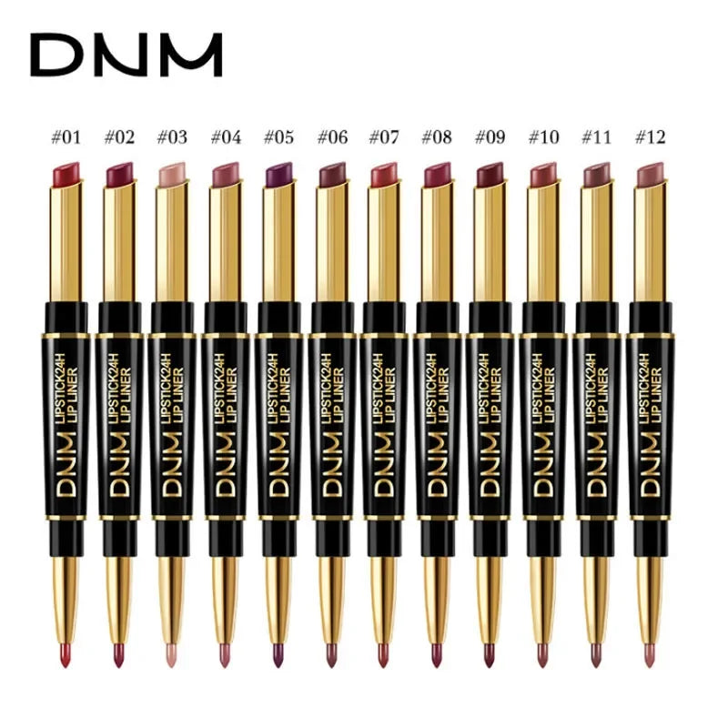 2-in-1 Matte Lip Liner & Lipstick – 12 Shades, Waterproof Lip Liner Lipstick Qme