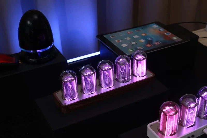 Glow Tube Digital Desk Clock – RGB Retro Alarm & WiFi Sync Retro Digital Clock Qst