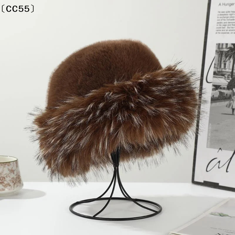 Women's Winter Plush Faux Fur Bucket Hat – Windproof & Warm Winter Bucket Hat Qst