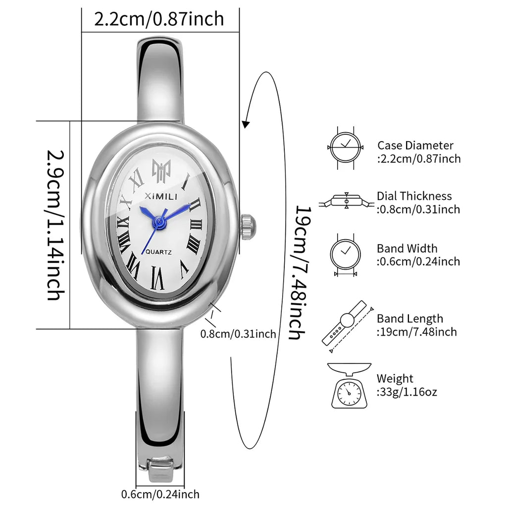 Minimalist Gold Bangle Ladies Watch | Oval Dial Roman Numerals Bangle Ladies Watch Qme