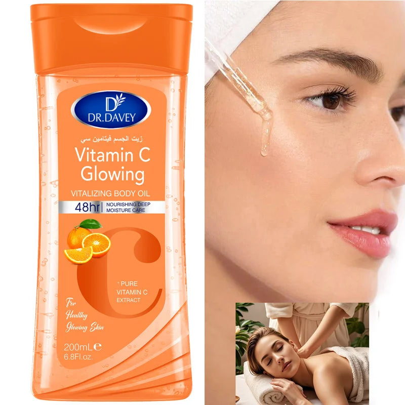 DR.DAVEY Vitamin C Body Oil 2×200ml – Moisturizing Skin Care Vitamin C Body Oil Qst