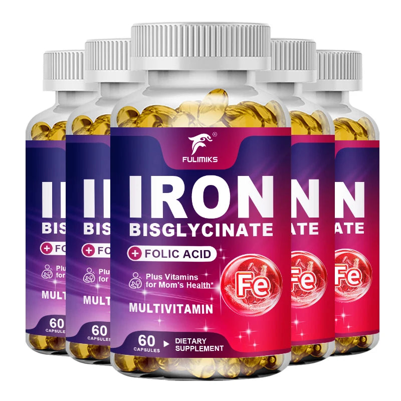 Iron Supplement with CoQ10, Methylcobalamin B12 & Folic Acid Iron Supplement Qst 5 Bottles-60pcs