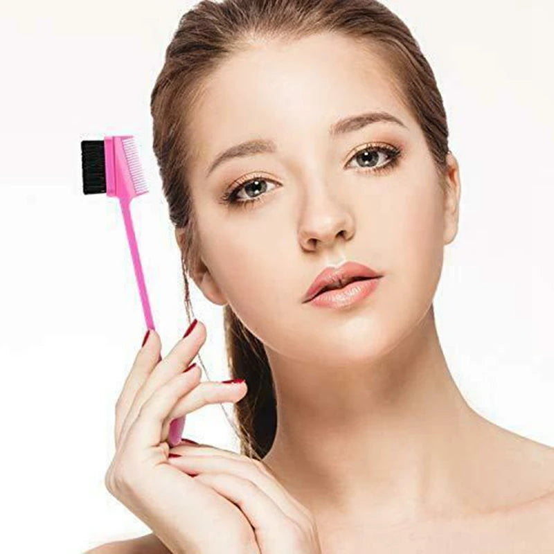 6-Pack 3-in-1 Hair Edge Brush & Double-Sided Comb Set Hair Edge Brush Set Qst Random colors