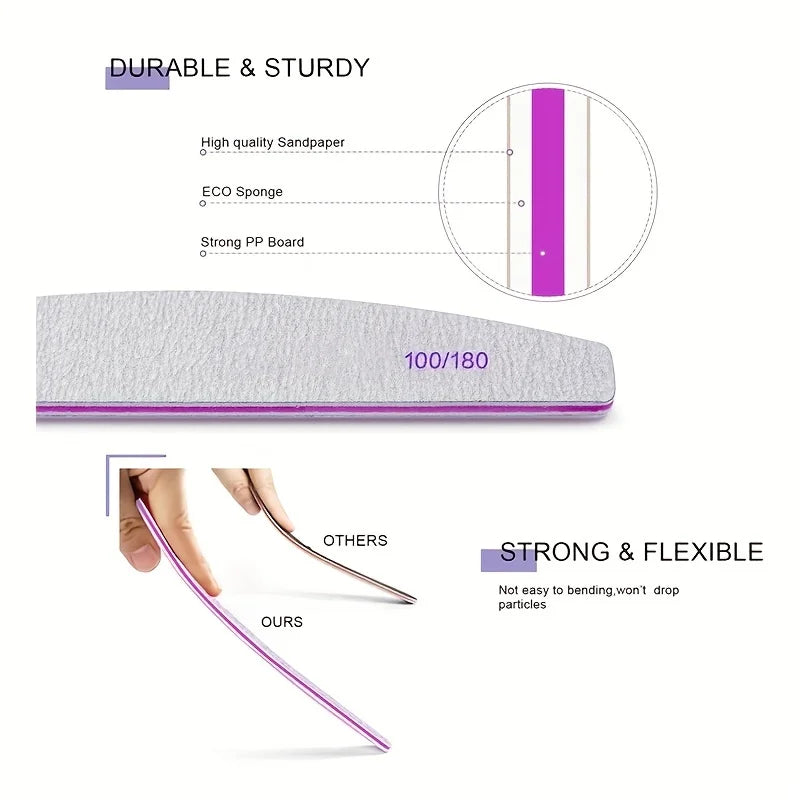 Nail Files 100/180 Grit Flexible Wood Sandpaper – Manicure Set Nail File Set Qme