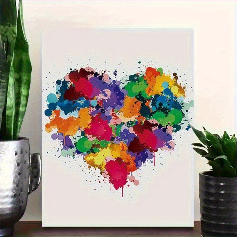 Abstract Colorful Heart Canvas Wall Art – Modern Watercolor Print Canvas Wall Art Qst